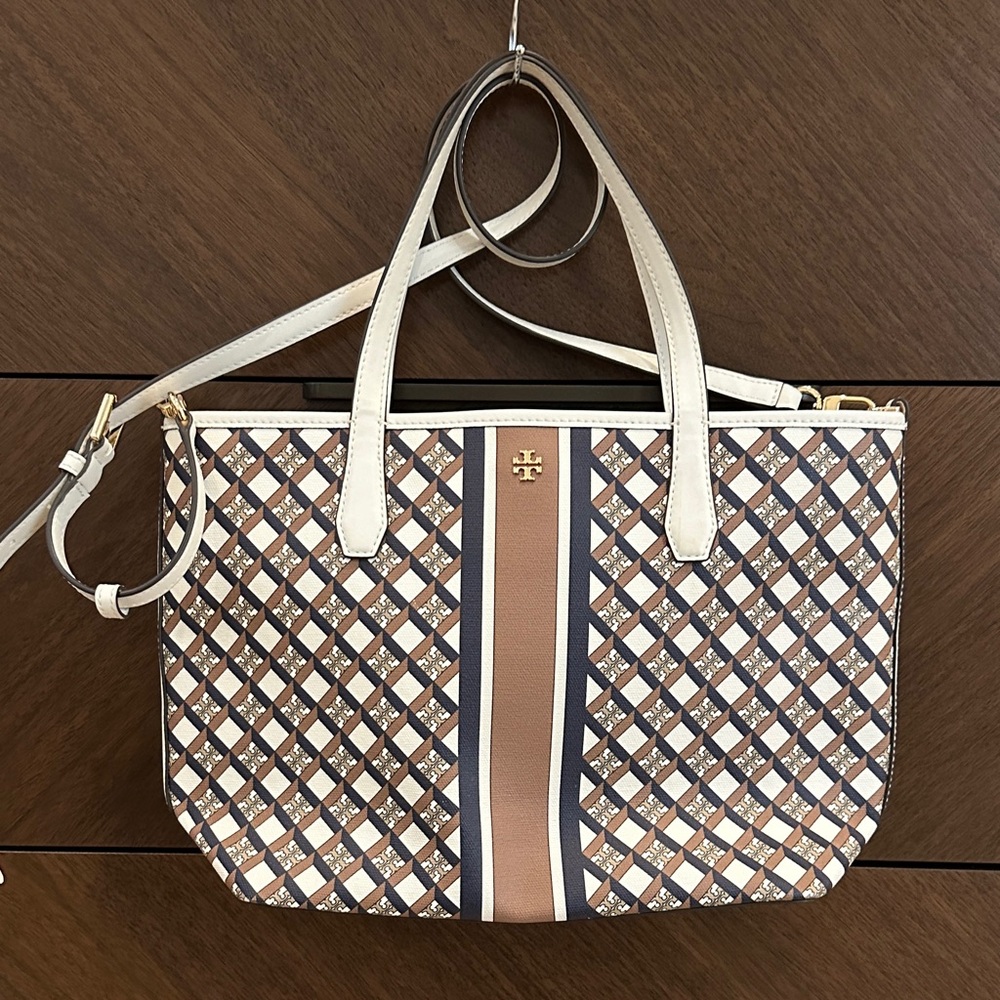 Tory Burch Geometric Brown and Cream Tote